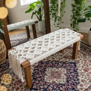 “Boho Macrame Accent Bench”