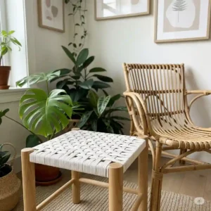 “Arlo Woven Seat Wooden Stool”